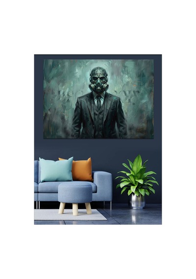Takım Elbiseli Ve Maskeli Adam Yağlı Boya Dokulu Kanvas Tablo Canvas Tablosu
