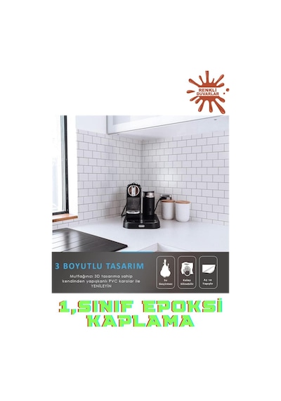 30 30cm White Stone Epoksi 1 Adet 3d Yapışkanlı Kaplama Duvar Sticker Panel Mutfak Banyo Salon Ofis