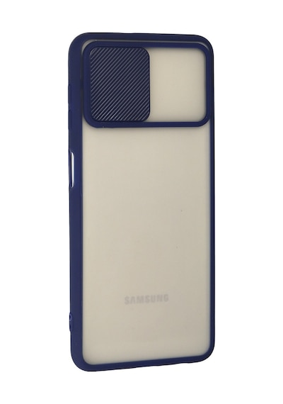 Galaxy Uyumlu A22 Kılıf Palm Buzlu Kamera Sürgülü Silikon - Lacivert