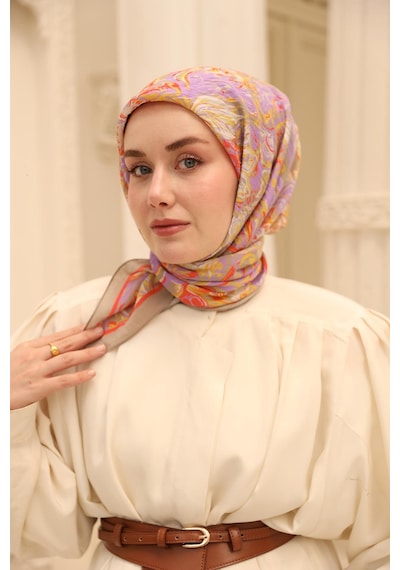 Silk Home Olinda İpek Eşarp 47002-21 Vizon, Mercan, Lila, Asit, Gümüş