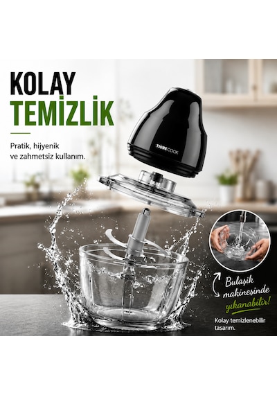 Tigrecook TG-8005G Instantchopper Fit 1 L Cam Hazneli Et Kıyma & Sebze Rondo Doğrayıcı Çift Çelik Bıçak