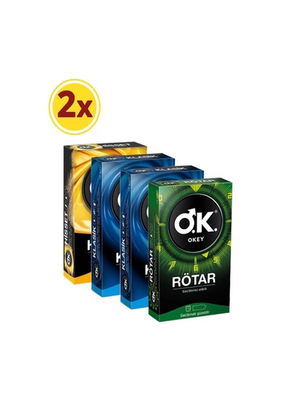 Okey Rötar Prezervatif 10'lu x 2 + Klasik Prezervatif 10'lu x 4 + Hisset Prezevatif 10'lu x 2