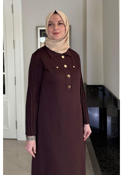 Rabia Şamlı Beste Triko Elbise Acı Kahve Normal