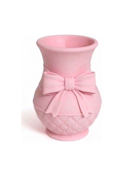 Modern 3d Baskı Fiyonklu Dekoratif Vazo - 18 Cm Estetik Çiçek Vazosu - Pastel Pembe Tasarım Obje Pembe