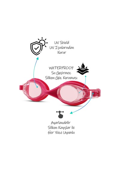 2li Set Boneli Çocuk Yüzücü Gözlüğü Kids Plus Su Geçirmez Yüzme Havuz Deniz Gözlük Pembe 1115 Pembe