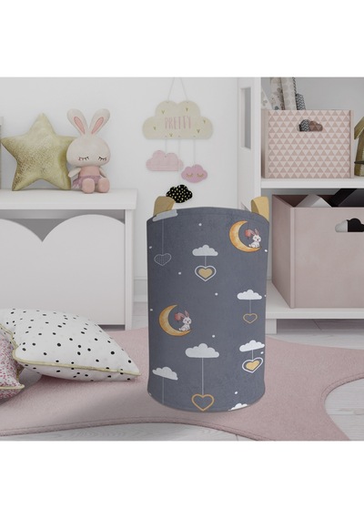 Mekta Home Bebek Ve Çocuk Odası Ayda Oturan Tavşan Desenli Oyuncak Sepeti Renkli Çok Renkli