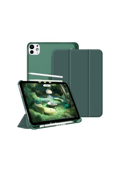 Apple iPad Uyumlu Pro 11inç M4/m5 İle Uyumlu Kılıf Cover Kalem Bölmeli Pc Case 2024/2025 Koyu Yeşil Sku: Zeusb0dy6vk3xl Arka Kapak