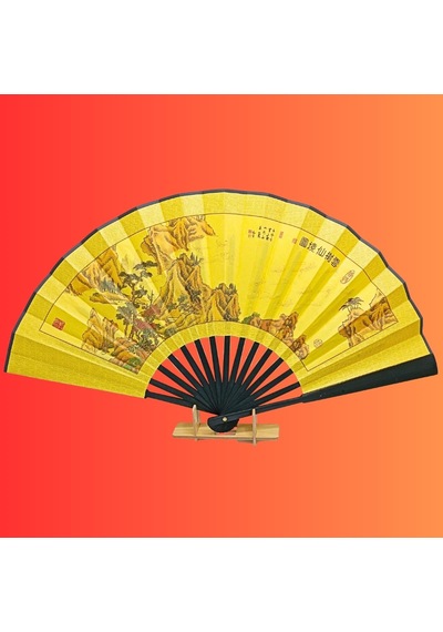 Çin Bambu Keten Kumaş Yelpaze 05bse Siyah Büyük Boy 60cm No.5s Adet-1