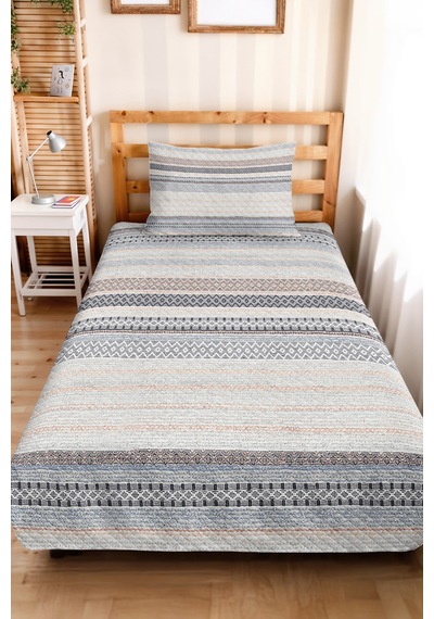 Geometrik Çizgili Gri Genç Odası Tek Kişilik Pike Takımı-bohem Mavi 160x220 Cm Kapitone Yatak Örtüsü Kışlık Pike Kuşağı