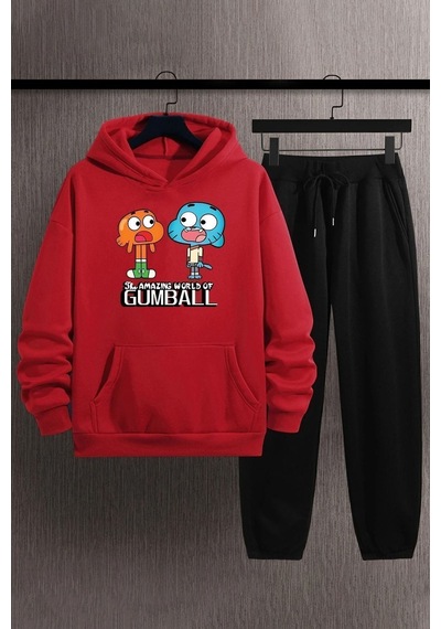Uyguntarz Unisex Gumball Baskılı Eşofman Takımı Kırmızı