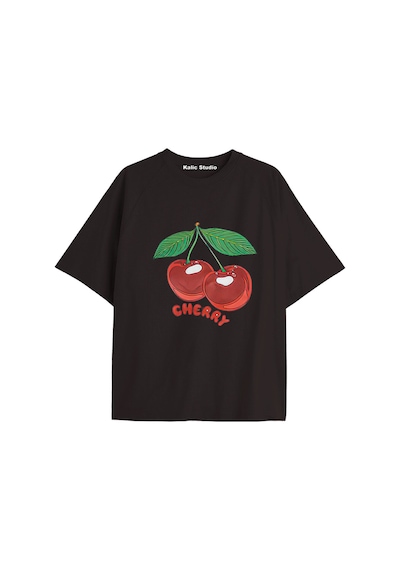 Kalic Studio Y2k Vintage Cherry Baskılı Siyah T-shirt Kod 88 Siyah-88