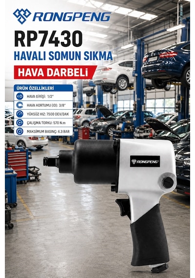 Hava Darbeli Somun Sıkma 570 Nm Tork Güç 6.3 Bar 7430 Germany Pro Seri Sanayi Tipi