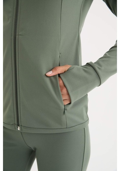 DeFactoFit Fitted Dik Yaka Çift Cepli Fermuarlı Sporcu Hırka B3985AX25SPKH458 Haki