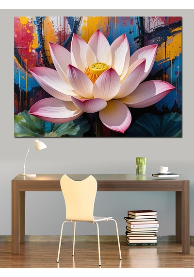 Renk Sıçramalı Lotus Dekoratif Kanvas - Mdf Ahşap Tablo
