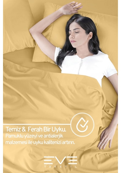 Eve Tekstil Pamuklu Çift Kişilik Rainforce Kumaş Lastikli Çarşaf Ve Yastık Kılıfı Set Sarı