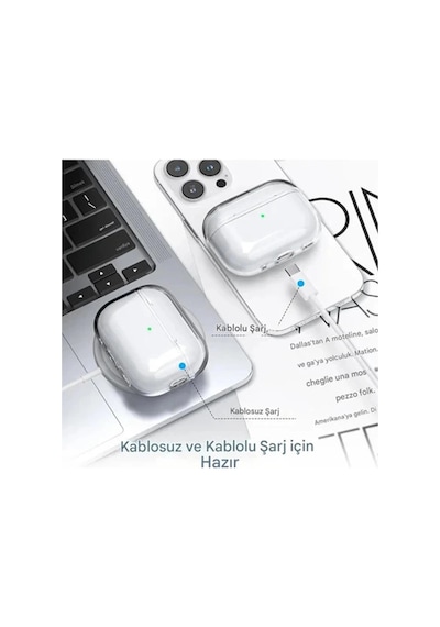 Apple Uyumlu AirPods Pro 3. Nesil İle Şeffaf Cyrstal Clear Ultra Berrak Kılıf Kulaklık Değildir Beyaz