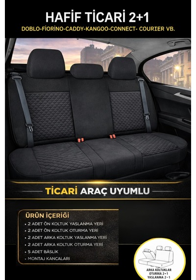 Ford Focus Trend 2012-2018 2+1 Arka Sırt Oturak Uyumlu Altay Serisi Siyah Beyaz Koltuk Kılıfı
