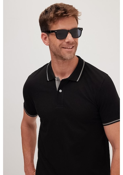 Tudors Erkek Slim Fit Dar Kesim %100 Pamuk Yumuşak Dokulu Serin Tutan Kumaş Düz Pike Siyah Polo Yaka Tişört-42246 Siyah