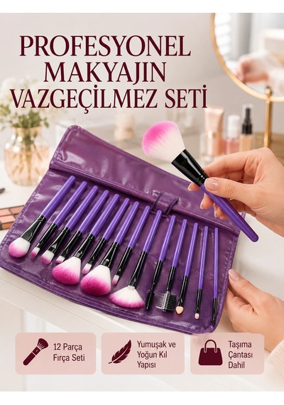 Doğal Görünüm Sağlayan Yumuşak Kıllı 12 Parça Makyaj Fırça Seti Günlük Ve Profesyonel Kullanıma Uygun 30534312
