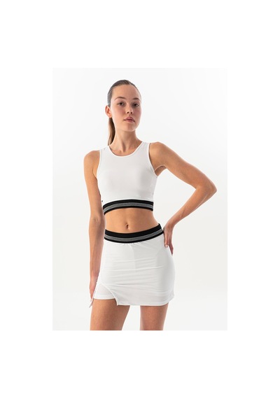 Maraton Slimfit Kadın Bisiklet Yaka Beyaz- Bra Beyaz-