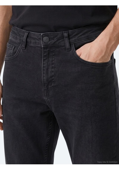 Kip Siyah Düz Slim Fit Denim Pamuk Karışımlı Pantolon Siyah