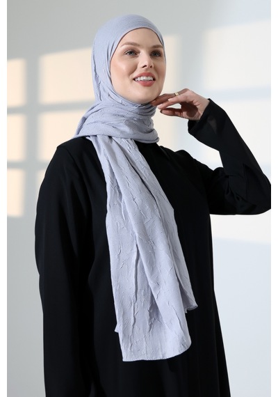 Kadın Tesettür Bambu Kraş Şal, Ütü Gerektirmeyen Doğal Hijab Başörtüsü 75x180 Cm - Gri