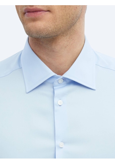 Kip Koyu Mavi Düz Slim Fit Dokuma Klasik %100 Pamuk Gömlek