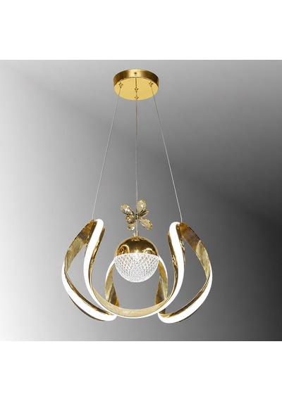 Tt306-dsnsr-1tpl Tt Aydınlatma Kavis Çizgili Desenli Tek Toplu Gold Kaplama Led Avize