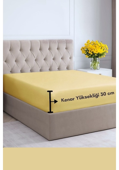 Sarı Renkli %100 Pamuklu Penye Kumaş Fitted Lastikli Çarşaf Sarı