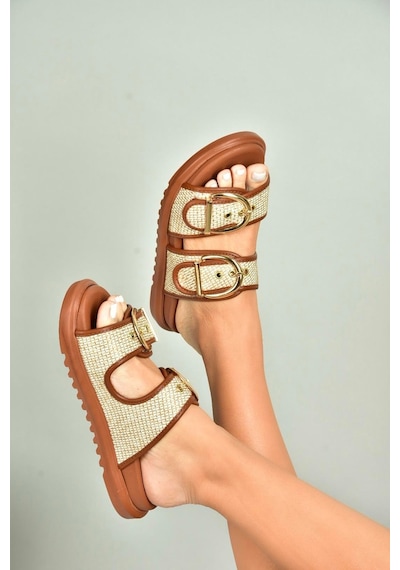Fox Shoes U725792017 Taba Hasır Kadın Terlik Taba-hasır