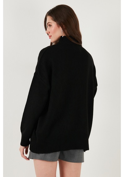 Lela Premium Oversize Fit Balıkçı Yaka Yumuşak Dokulu Triko Bayan Kazak 680Kz00469 Siyah