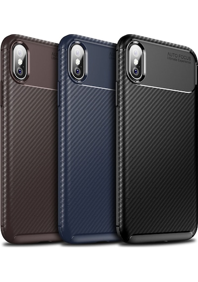 Apple Uyumlu iPhone Xs Max Karbon Desenli Negro Silikon Kılıf