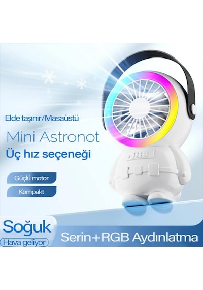 Polham 1500mah Şarjlı Rgb Işıklı Taşınabilir Süper Hızlı Serinletici Vantilatör, Masaüstü El Fanı