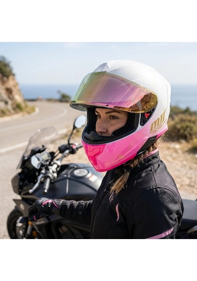 X340 Sweet Women Pembe-beyaz Kapalı Model Kask Güneş Vizörlü