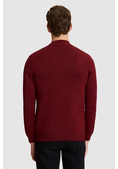 U.S. Polo Assn. Erkek Bordo Dik Yaka Slim Fit Fermuarlı Basic Triko Hırka 50328871-vr014