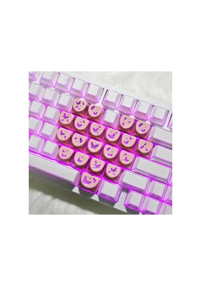 Leaven Kelebek Kalp Keycap Tuş Takımı Pbt - Rgb Uyumlu Işık Geçirgen - Pembe