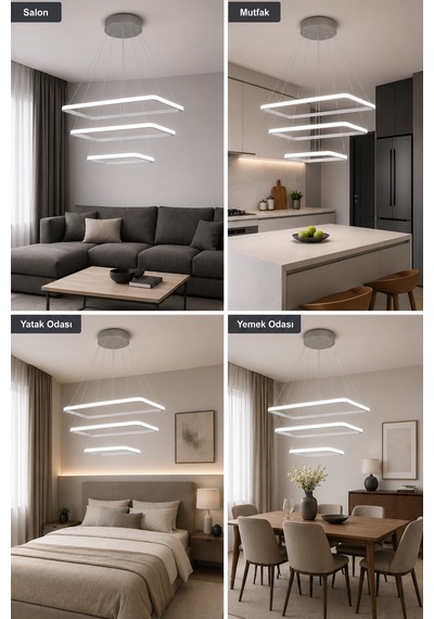 Diva 3'lü Led Sarkıt Avize 3 Renk Kumandalı Gri