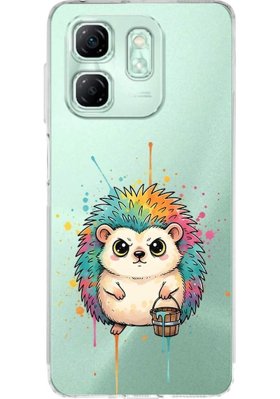 Infinix Smart 9 İle Uyumlu Splash Kirpi Tasarımlı Şeffaf Silikon Kılıf Şeffaf