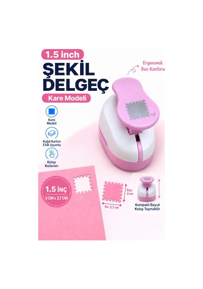 Ofisinn 1.5 İnç Pul Şekilli Delgeç Şekilgeç 3 X 2,7 Cm Kağıt Karton Eva Uyumlu Pembe