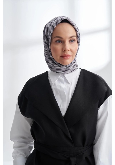 Armanda Lıne Desen Twıll İpek Eşarp -4304 - 90 X 90 / Gri - 77 Gri - 77