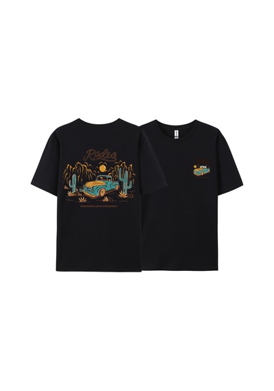 Startmore Y2k Vintage Tişört Tee Rodeg Batı Aşk Nazikçe Romantik Çöl Siyah