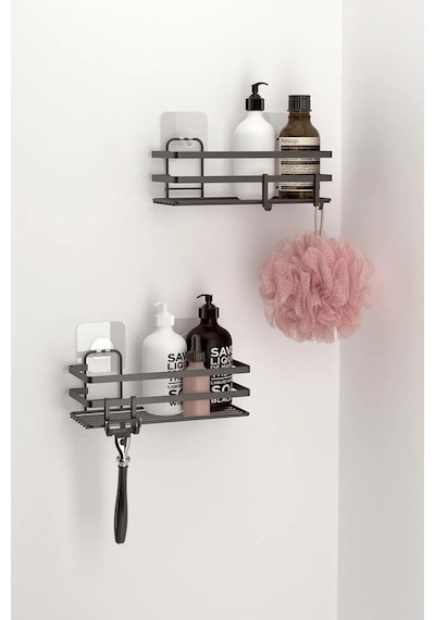Tekno Tel St-281 Yapışkanlı Kancalı 2 Adet Düz Banyo Rafı Siyah