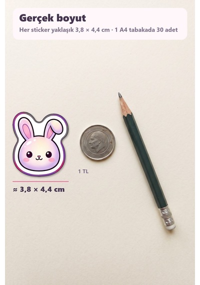 30 Adet Sevimli Figürler Sticker Seti Çilek, Hilal, Yıldızlar - Laptop Defter Telefon Çok Renkli