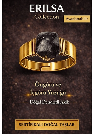 Sertifikalı Öngörü Ve İçgörü Yüzüğü Dendritli Akik Doğal Taş Yüzü Çok Renkli