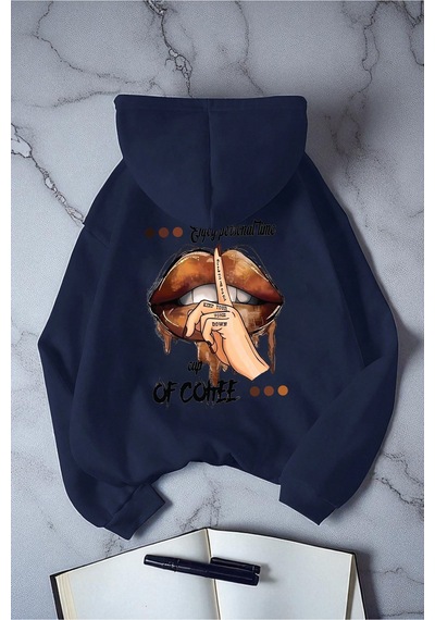 Uyguntarz Enjoy Personel Time Baskılı Oversize Sweatshirt Lacivert
