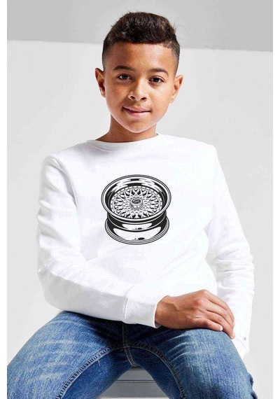 Tshirthane Bbs Jant Baskılı Unisex Çocuk Beyaz Sweatshirt