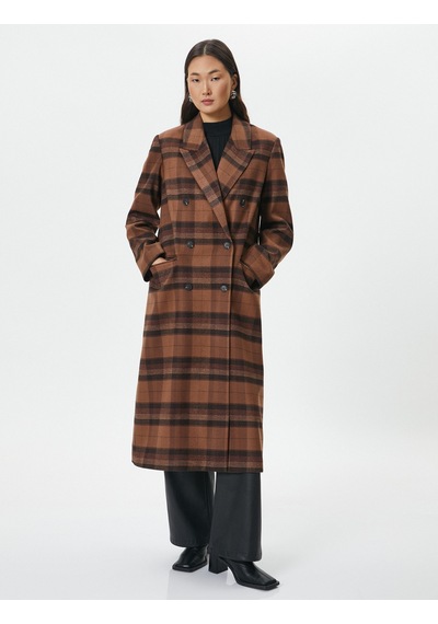 Koton Oversize Kaşe Kaban Uzun Kruvaze Düğmeli Cepli Kahverengi Ekose 4wak00029uw Kahverengi Koton Oversize Kaşe Kaban Uzun Kruvaze Düğmeli Cepli Kahverengi Ekose 4wak00029uw Kahverengi