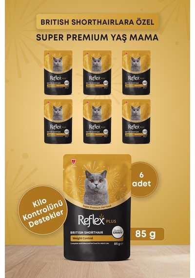 Reflex Plus Britsh Shorthair Yetişkin Kedi Konservesi 85gr X 6 Adet