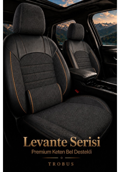 Levante Serisi Bel Destekli Keten Füme Turuncu Üniversal Koltuk Kılıfı Tam Set