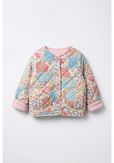 Magu Kız Çocuk Patchwork Desenli Kapitone Ceket Çok Renkli